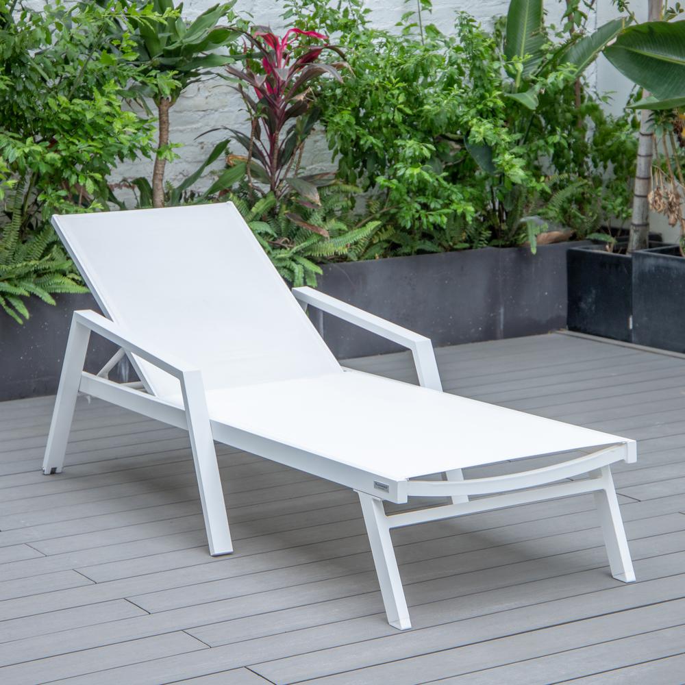White Aluminum Outdoor Patio Chaise Lounge Chair With Arms. Picture 20