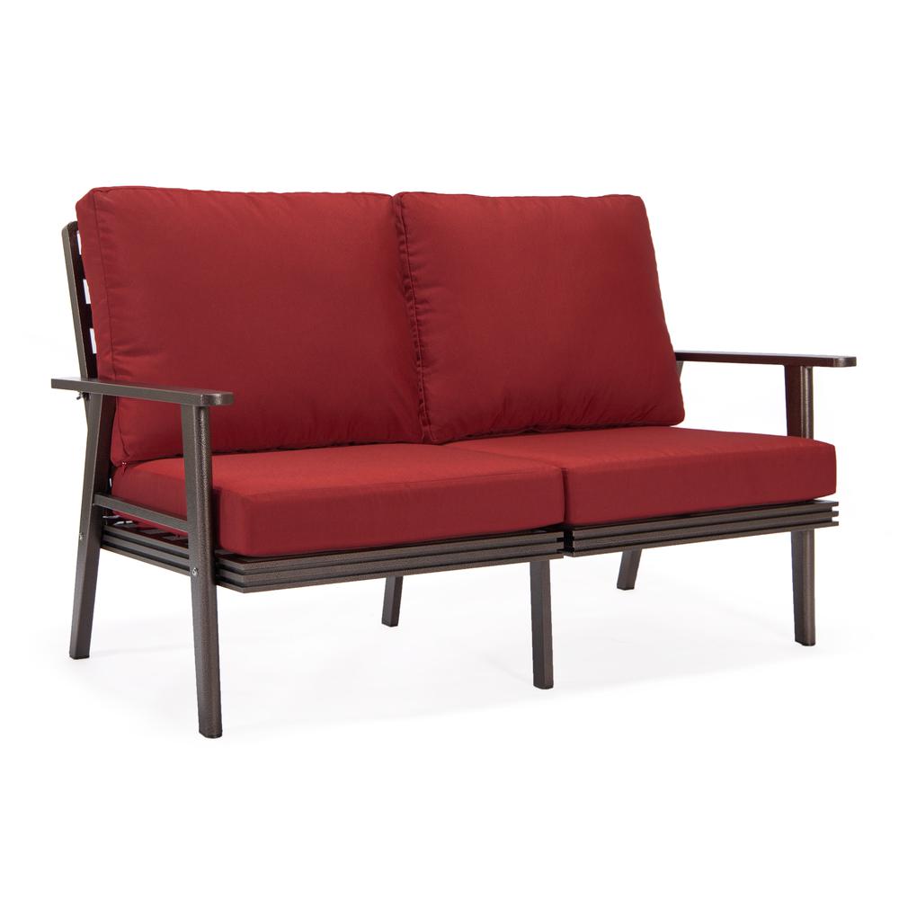 Outdoor Patio Loveseat with Brown Aluminum Frame. Picture 11
