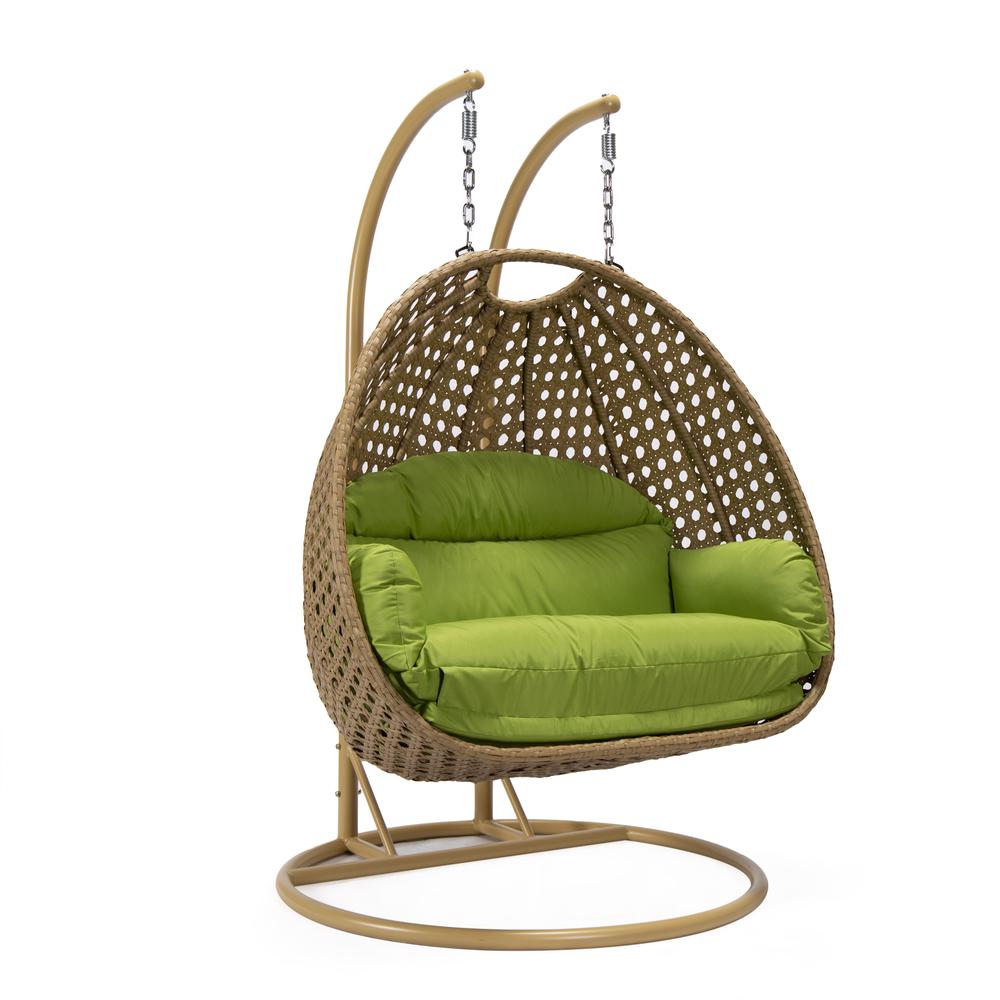 LeisureMod MendozaWicker Hanging 2 person Egg Swing Chair , Light Green color. Picture 2