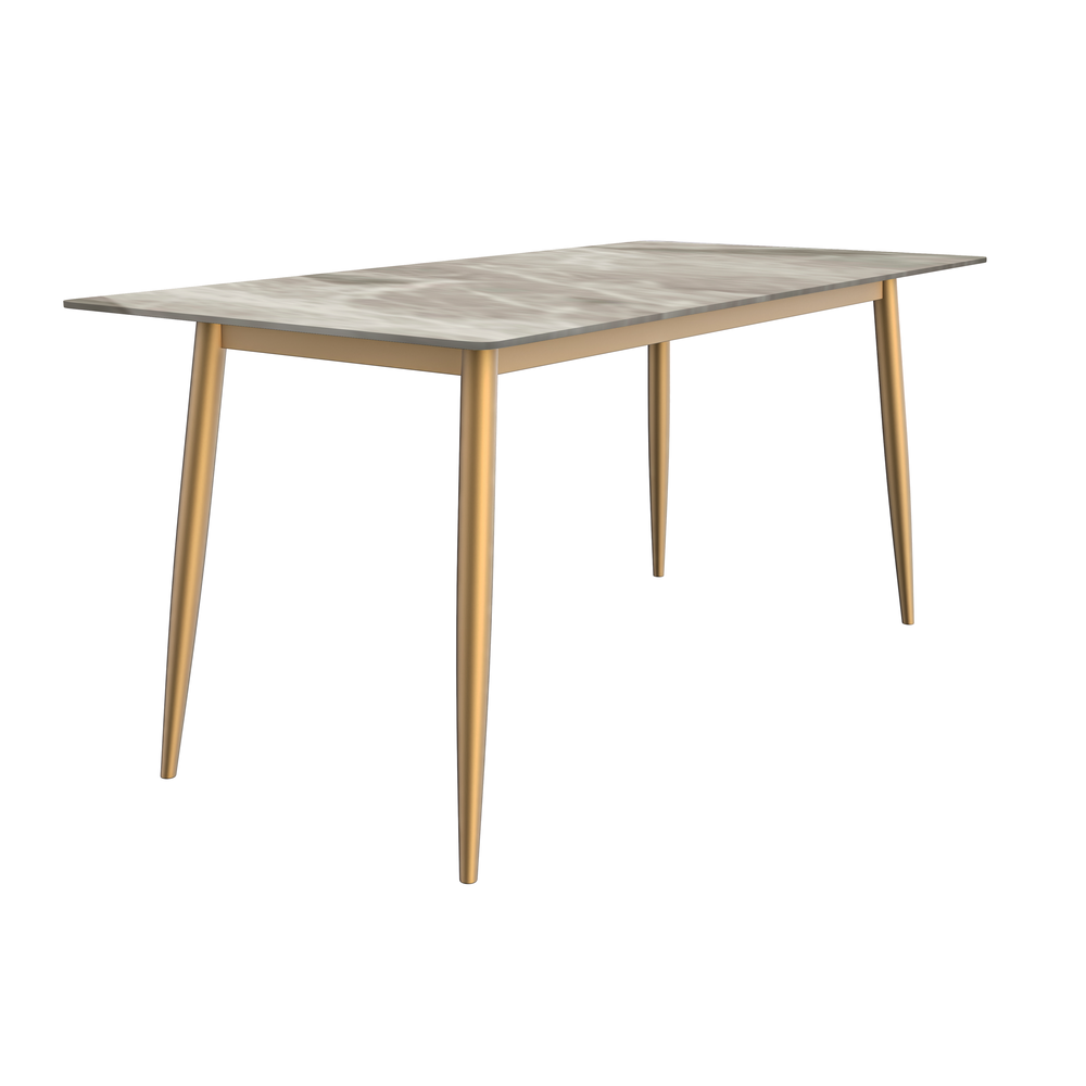 Modern Dining Table Brushed Gold Base, With 71 Deep Grey Sintered Stone Top. Picture 1
