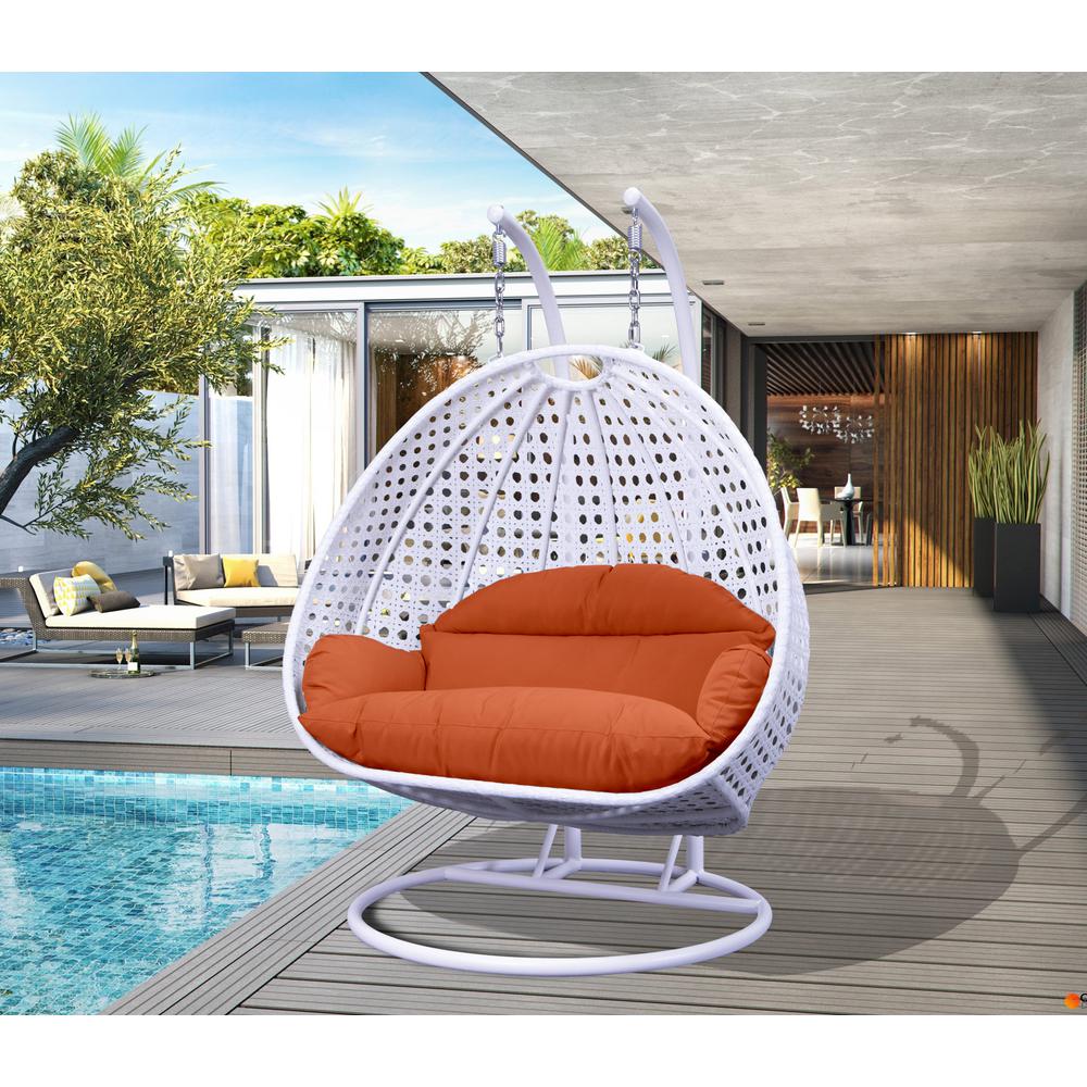 White Wicker Hanging 2 person Egg Swing Chair. Picture 3