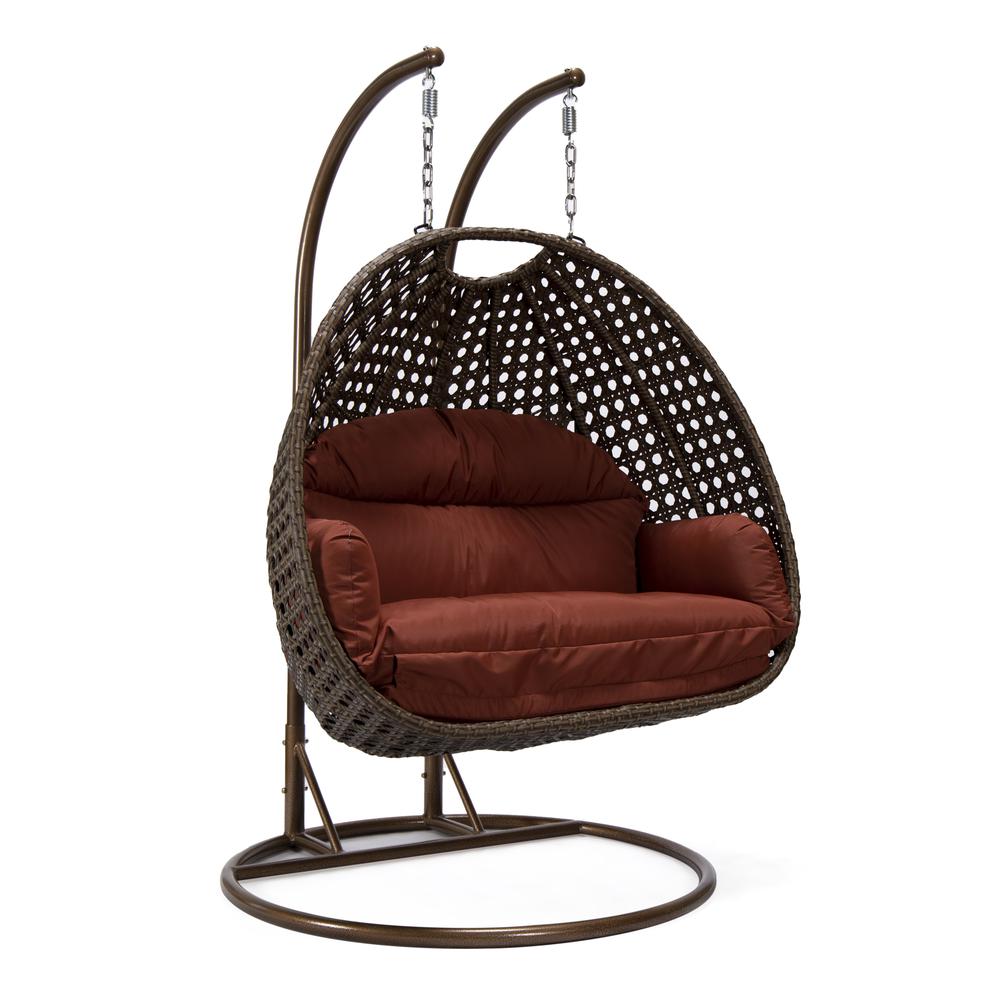 LeisureMod Wicker Hanging 2 person Egg Swing Chair , Cherry. Picture 1