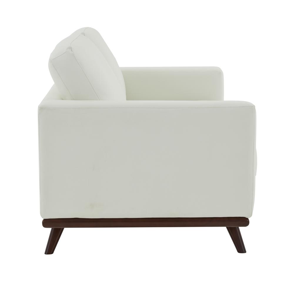LeisureMod Chester Modern Leather Loveseat With Birch Wood Base, White. Picture 3