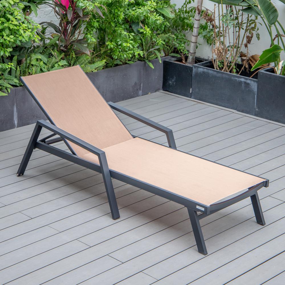 Marlin Patio Chaise Lounge Chair With Armrests in Black Aluminum Frame. Picture 5