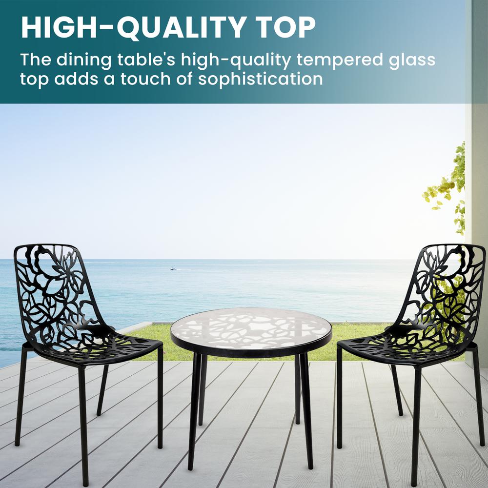 3-Piece Aluminum Outdoor Patio Dining Set with Tempered Glass Top Table. Picture 4