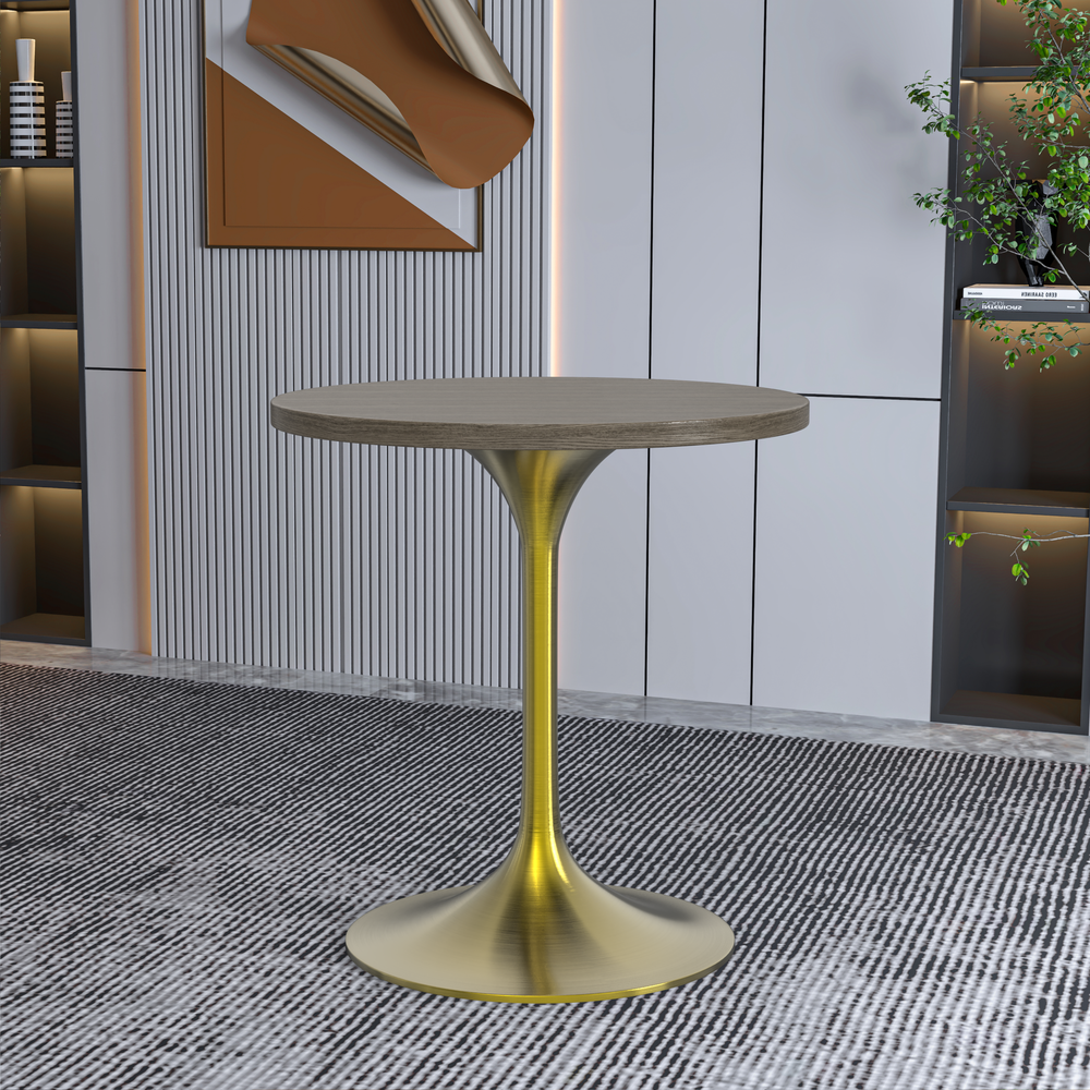 Verve 27" Round Dining Table, Brushed Gold Base with Dark Maple MDF Top. Picture 13
