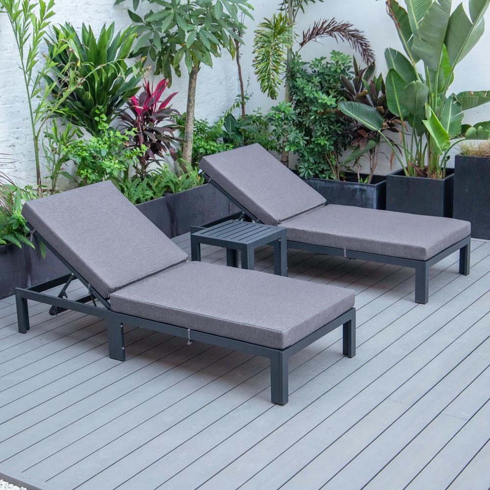 Chelsea Modern Outdoor Chaise Lounge Chair Set of 2 With Side Table & Cushions. Picture 7