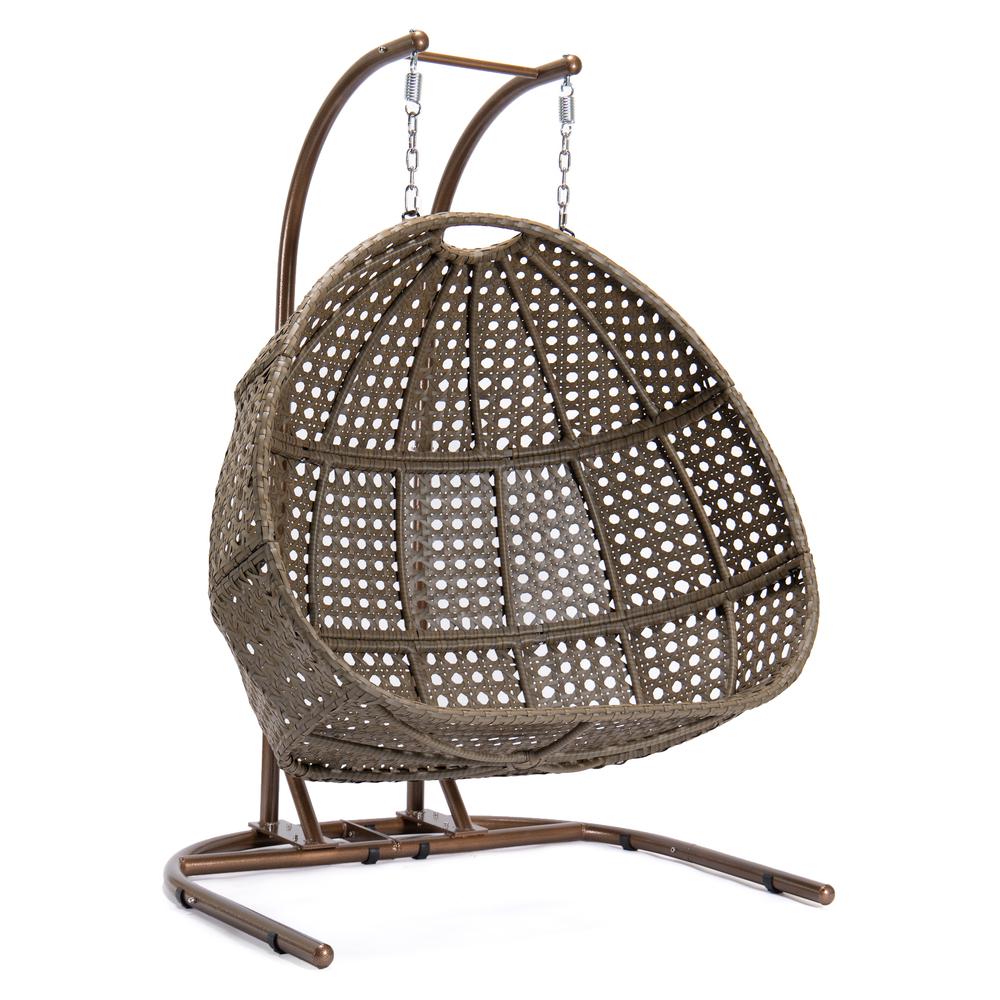 LeisureMod Wicker Hanging Double Egg Swing Chair, Dark Brown. Picture 6