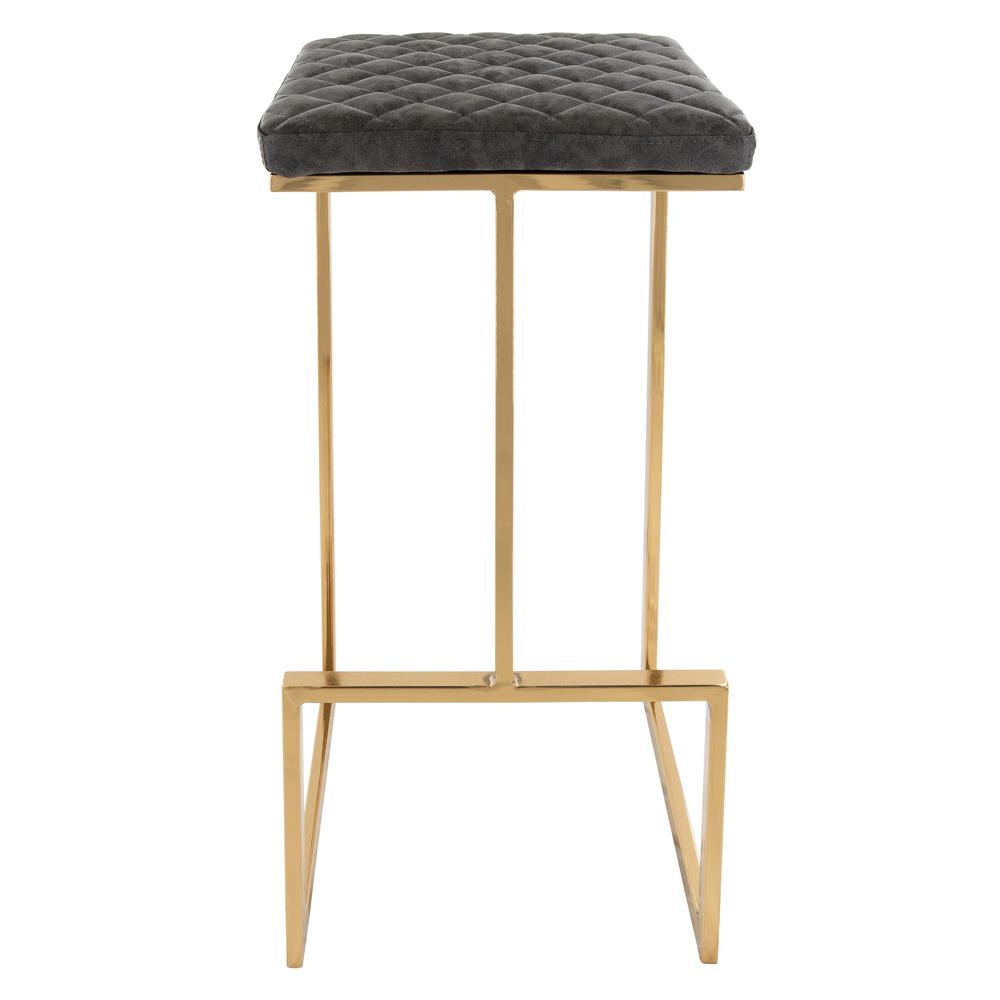 LeisureMod Quincy Quilted Stitched Leather Bar Stools With Gold Metal FrameGrey. Picture 4
