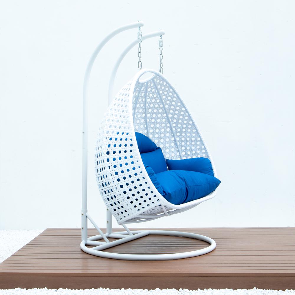 White Wicker Hanging 2 person Egg Swing Chair. Picture 6