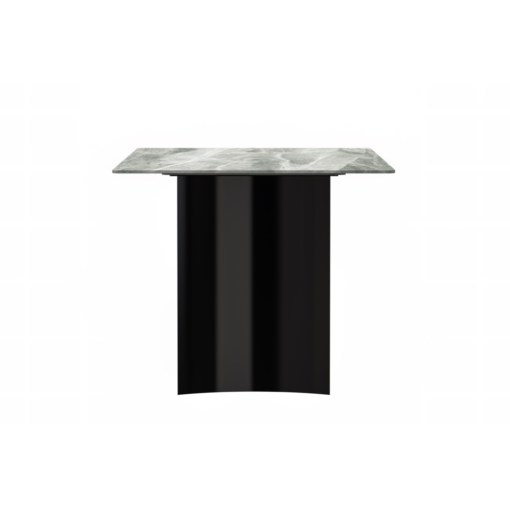 Dining Table Black Stainless Steel Base, With 55 Light Grey Sintered Stone Top. Picture 4