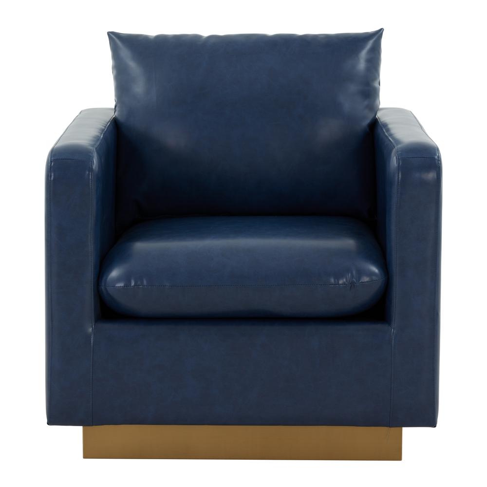 LeisureMod Nervo Leather Accent Armchair With Gold Frame, Navy Blue. Picture 2