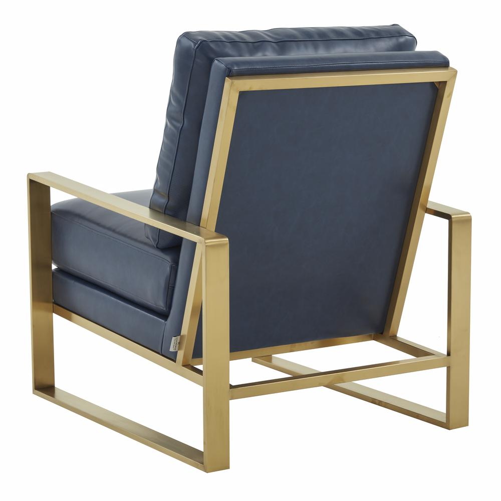 LeisureMod Jefferson Leather Modern Design Accent Armchair With Elegant Gold Frame, Navy Blue. Picture 6
