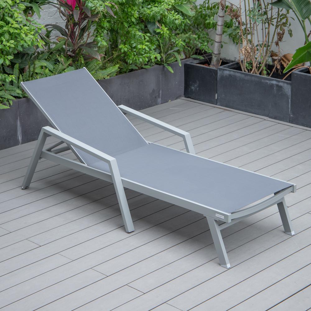 Grey Aluminum Outdoor Patio Chaise Lounge Chair With Arms. Picture 22