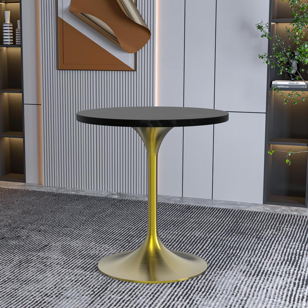 Verve 27" Round Dining Table, Brushed Gold Base with Black MDF Top. Picture 3