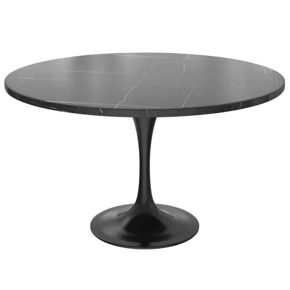 Verve Collection 48 Round Dining Table, Black Base with Sintered Stone Black Top. Picture 1