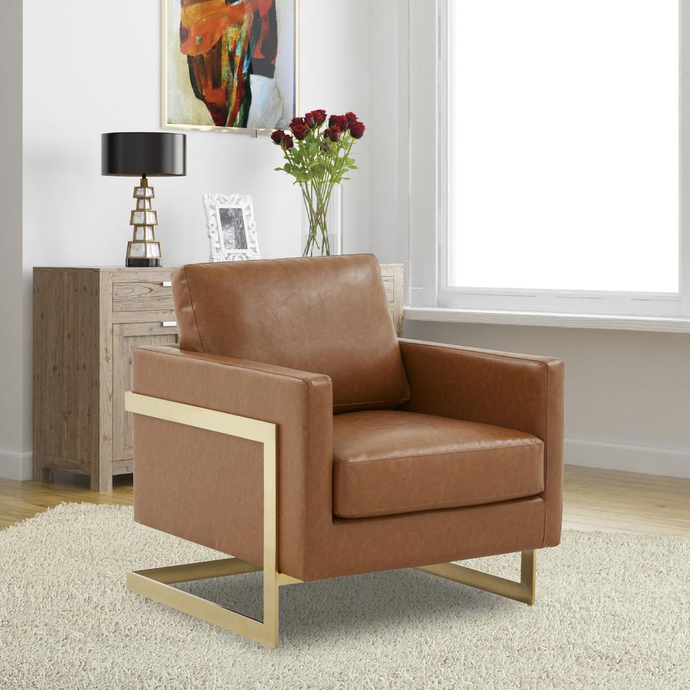 Leather Accent Armchair With Gold Frame. Picture 7