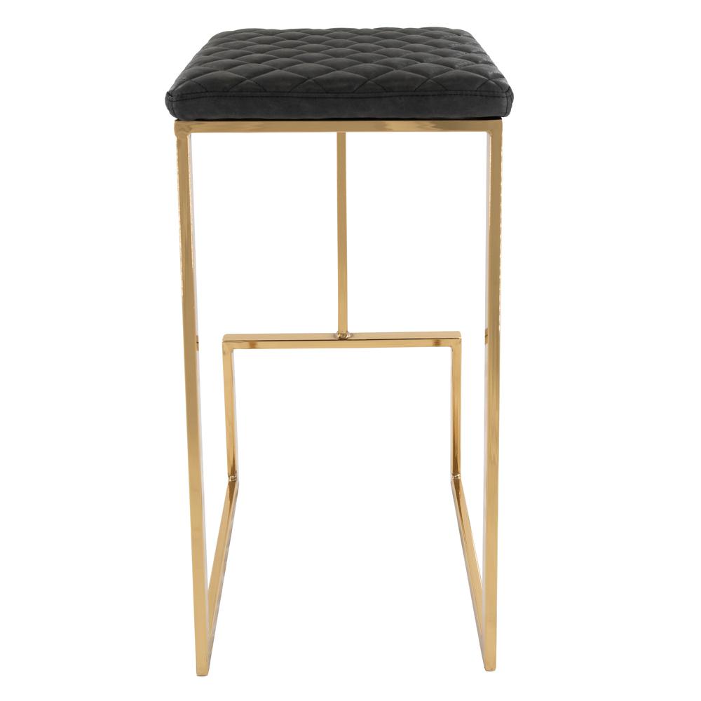 LeisureMod Quincy Quilted Stitched Leather Bar Stools With Gold Metal FrameCharcoal Black. Picture 3