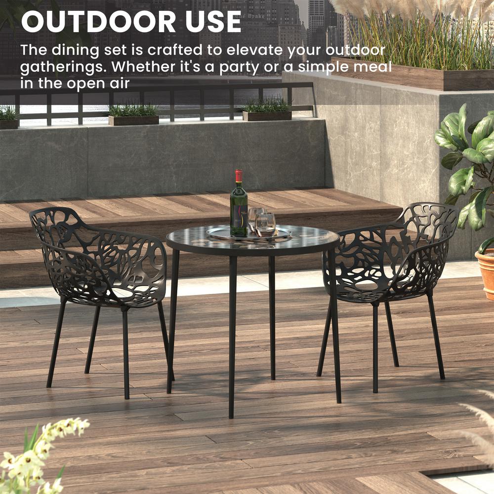 3-Piece Aluminum Outdoor Patio Dining Set with Tempered Glass Top Table. Picture 8
