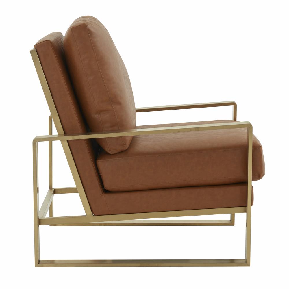 LeisureMod Jefferson Leather Modern Design Accent Armchair With Elegant Gold Frame, Cognac Tan. Picture 3