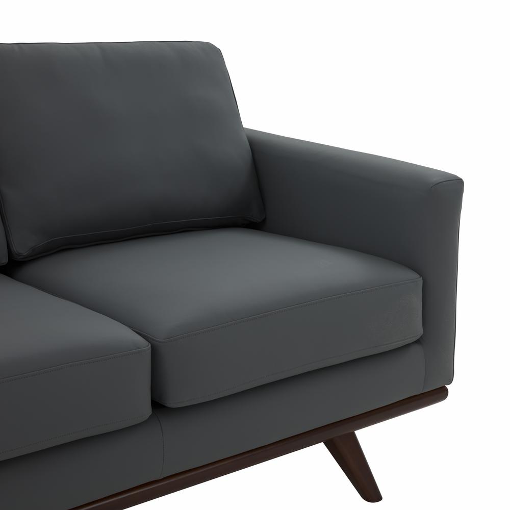 LeisureMod Chester Modern Leather Loveseat With Birch Wood Base, Grey. Picture 6