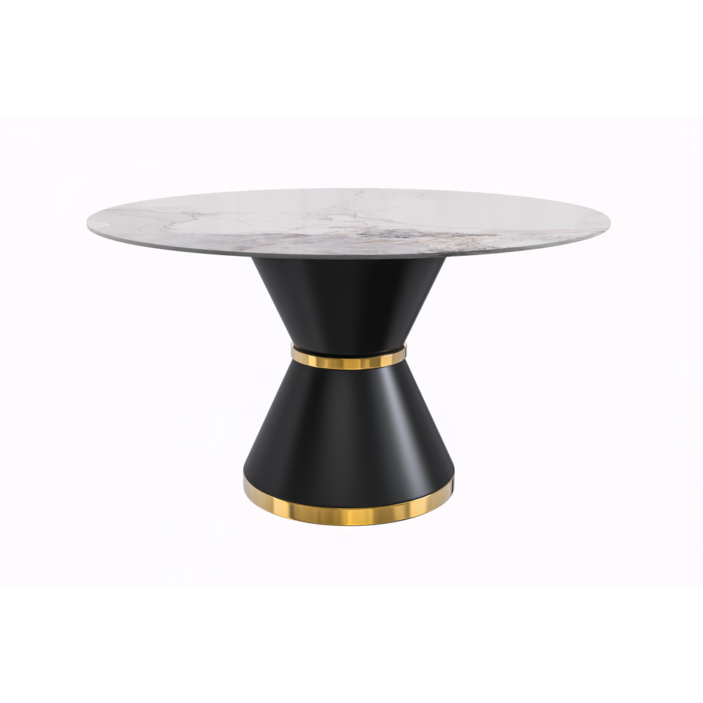 Round Dining Table Black\Gold Base with 60 Round White Grey Sintered Stone Top. Picture 7