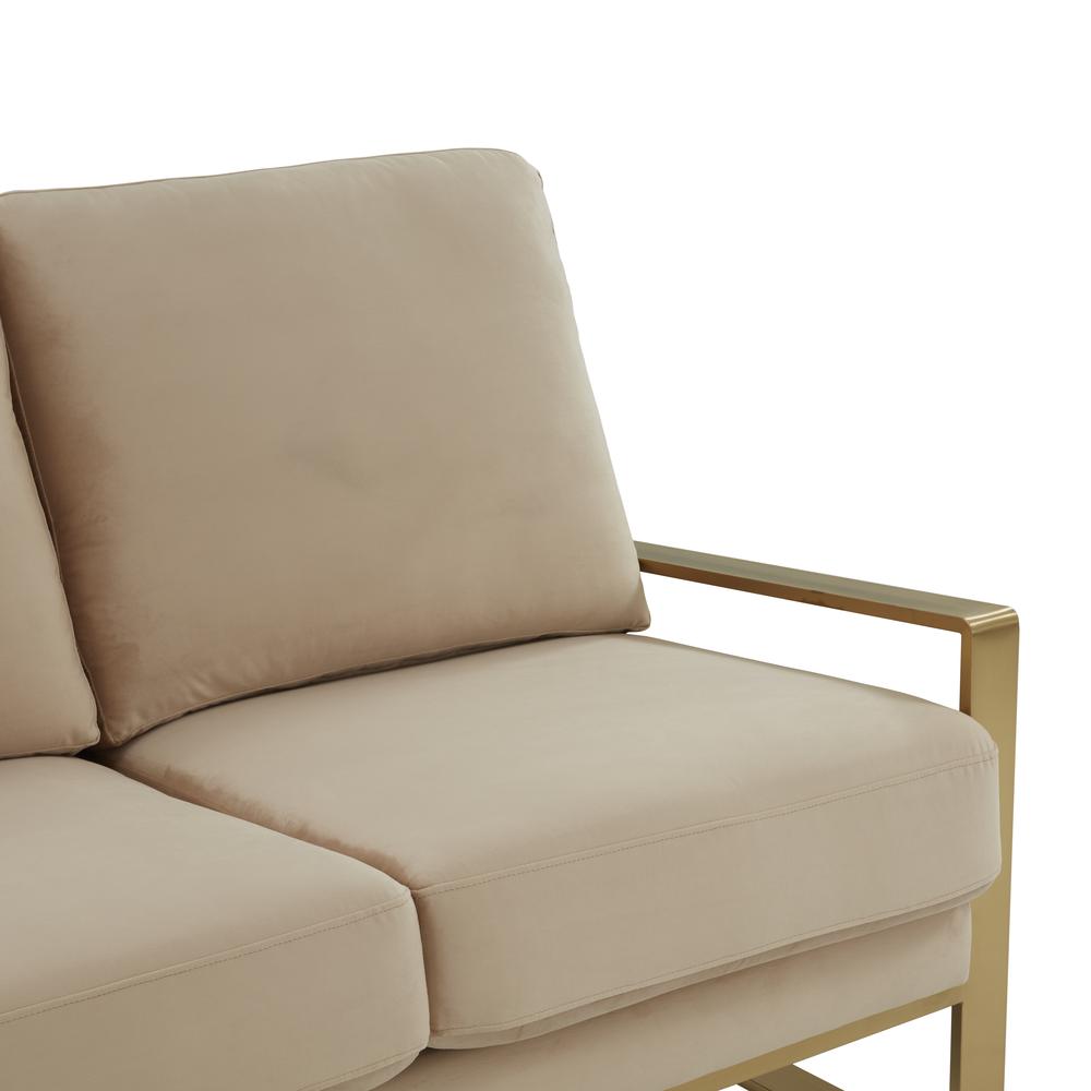 LeisureMod Jefferson Contemporary Modern Design Velvet Sofa With Gold Frame., Beige. Picture 7