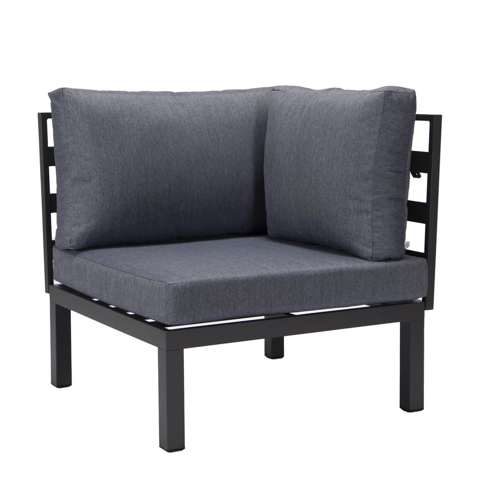 LeisureMod Hamilton 6-Piece Aluminum Patio Conversation Set With Cushions Charcoal Blue. Picture 5