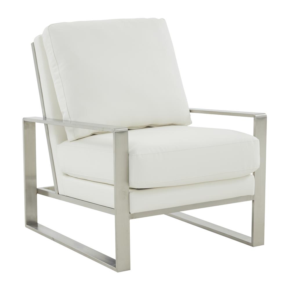 LeisureMod Jefferson Leather Modern Design Accent Armchair With Elegant Silver Frame, White. Picture 1