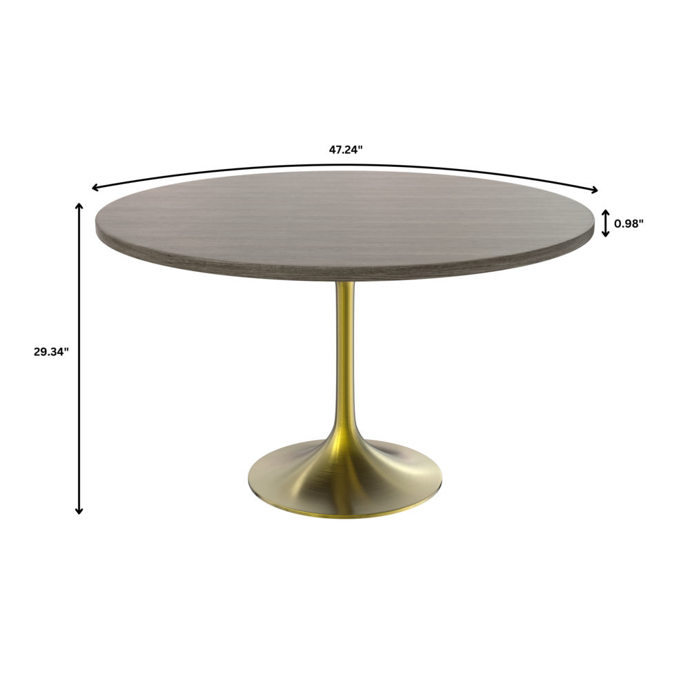 Verve 48" Round Dining Table, Brushed Gold Base with Dark Maple MDF Top. Picture 4