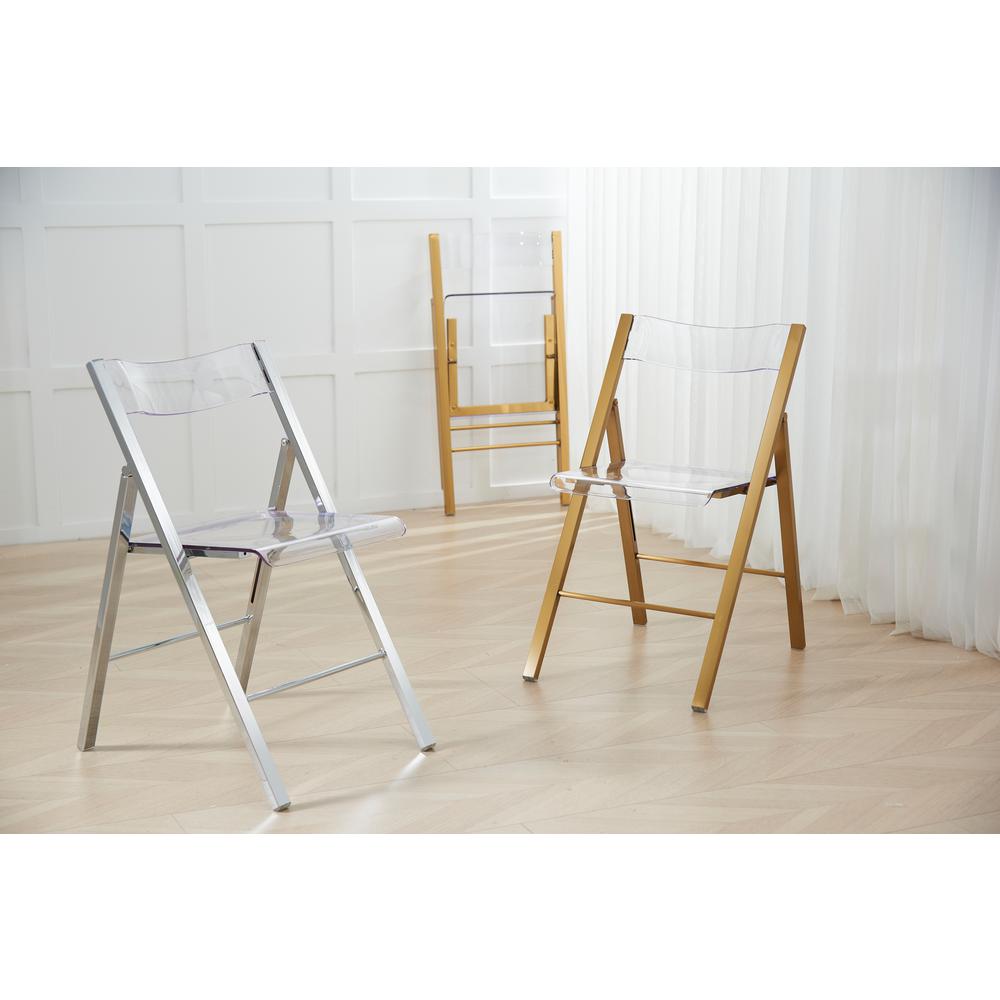 Folding Chair in Brushed Gold Finish with Stainless Steel Frame for Kitchen (Set of 4). Picture 6