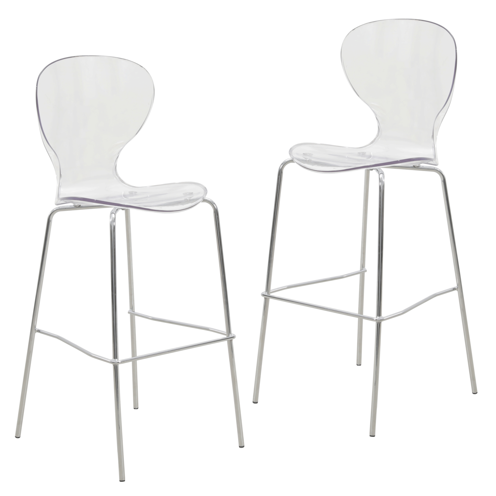 Oyster Acrylic Barstool with Steel Frame in Chrome Finish Set of 2 in Clear. Picture 1