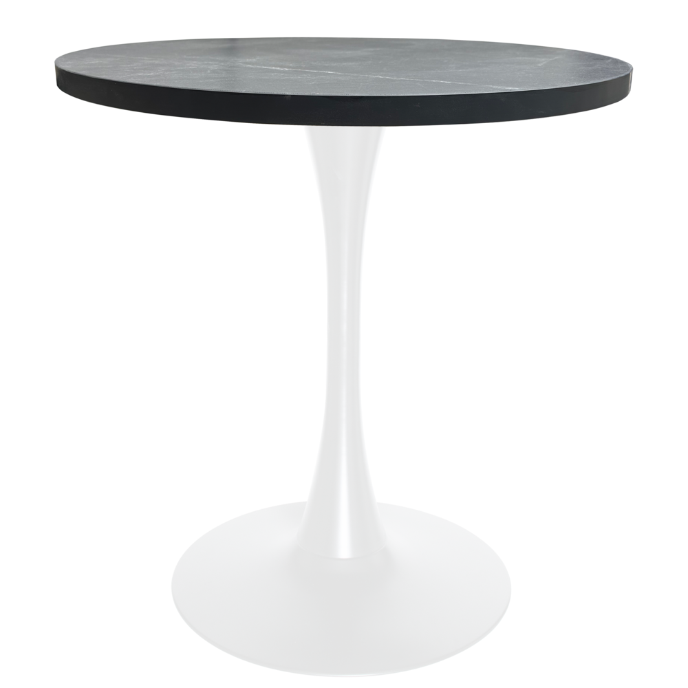 Bristol Dining table, White Base with 27" Round Marbleized Black MDF top. Picture 4