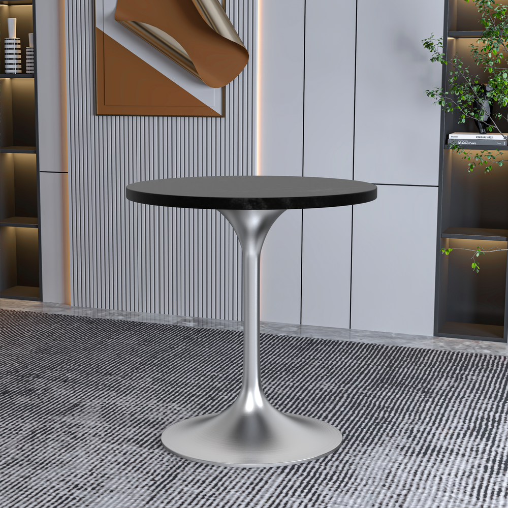 Verve 27" Round Dining Table, Brushed Chrome Base with Black MDF Top. Picture 6