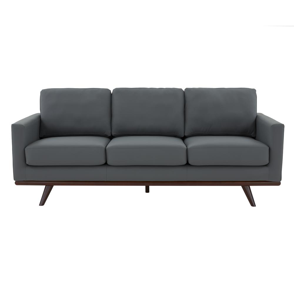 LeisureMod Chester Modern Leather Sofa With Birch Wood Base, Grey. Picture 4