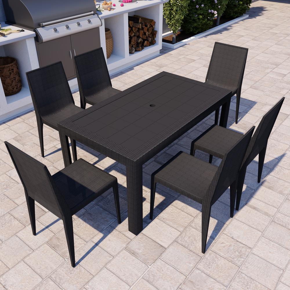 Mace 7-Piece Outdoor Dining Set with Rectangular Table and Stackable Chairs. Picture 10