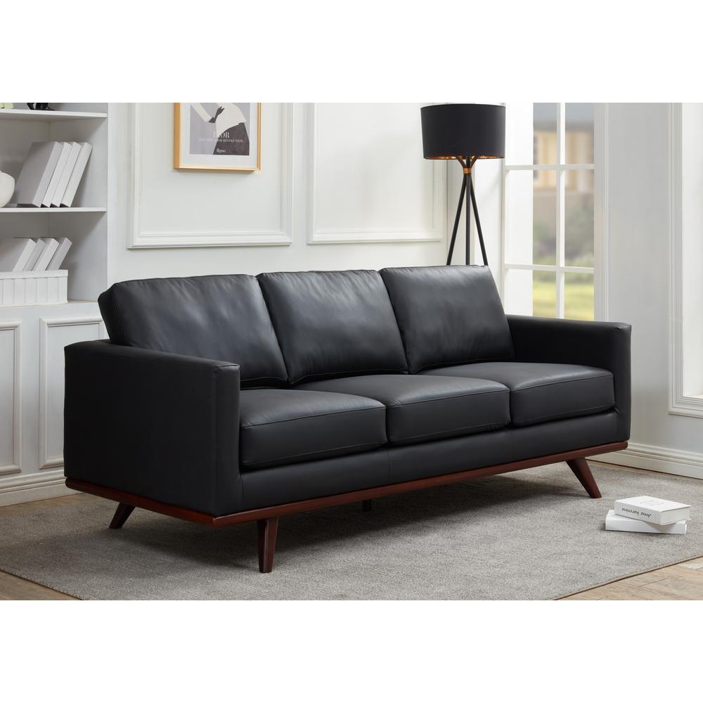 LeisureMod Chester Modern Leather Sofa With Birch Wood Base. Picture 2