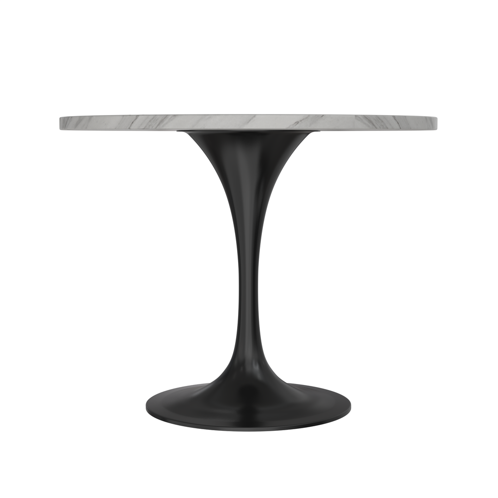 Verve 36 Round Dining Table, Black Base with Sintered Stone White Top. Picture 3