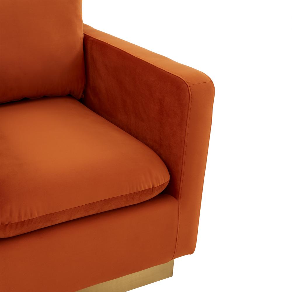 LeisureMod Nervo Velvet Accent Armchair With Gold Frame, Orange Marmalade. Picture 5