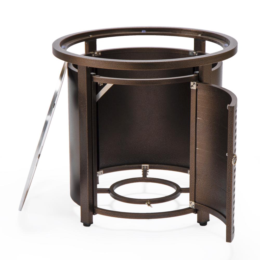 Walbrooke Patio Round Fire Pit and Tank Holder with Slats Design. Picture 16