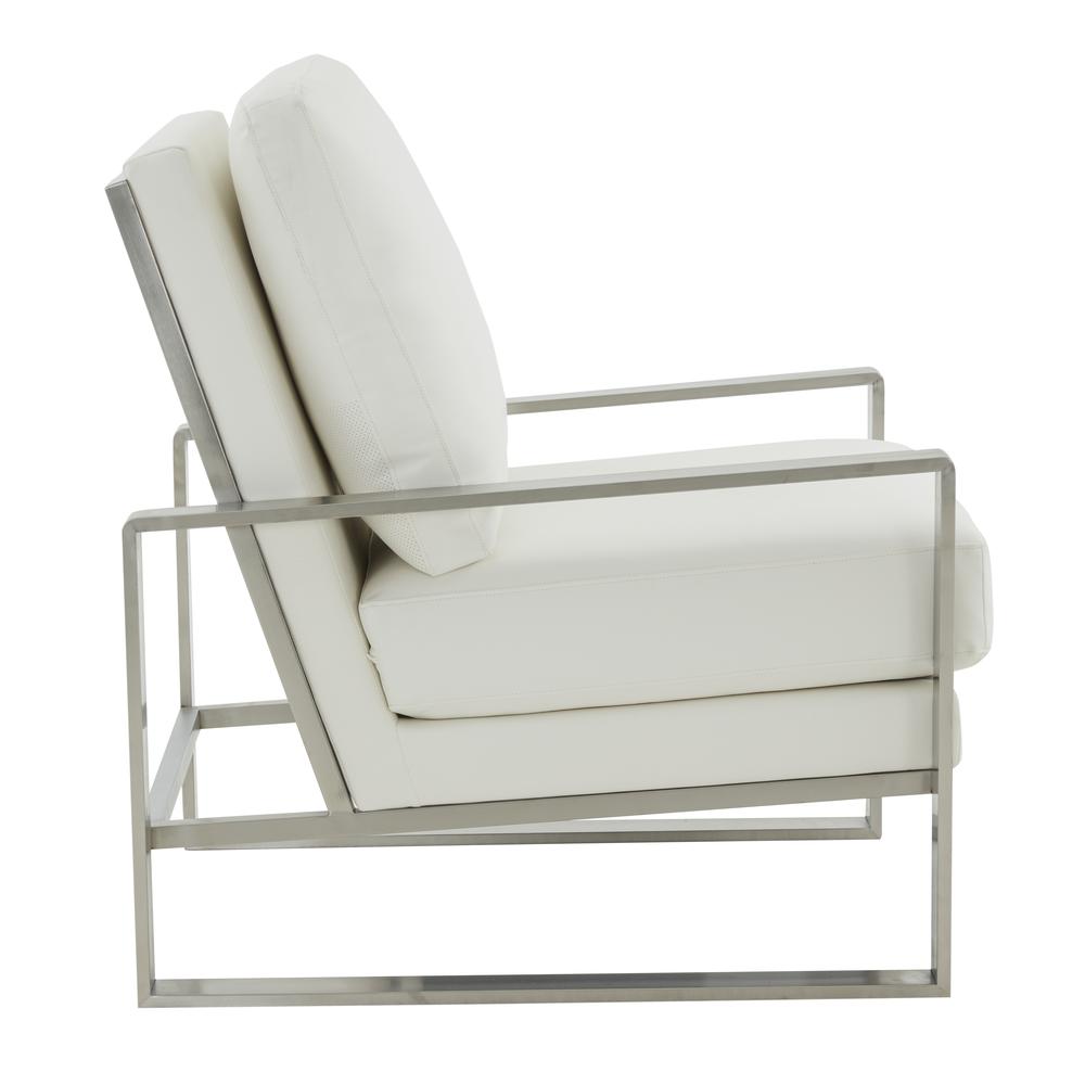 LeisureMod Jefferson Leather Modern Design Accent Armchair With Elegant Silver Frame, White. Picture 3