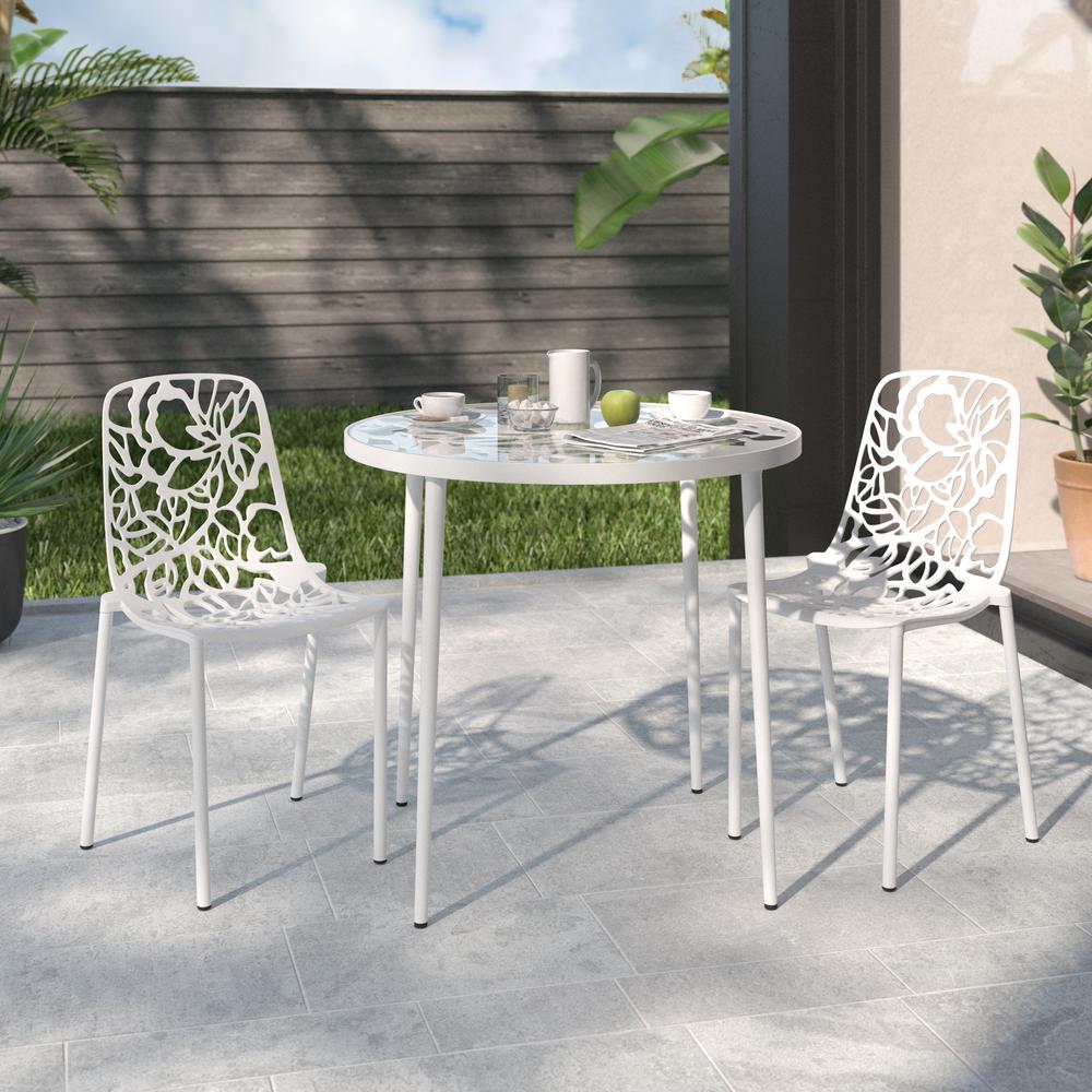 3-Piece Aluminum Outdoor Patio Dining Set with Tempered Glass Top Table. Picture 9