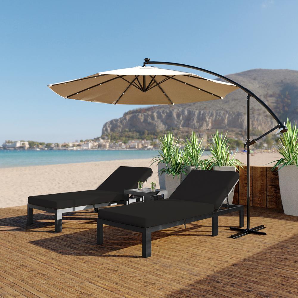 LeisureMod Chelsea Modern Outdoor Chaise Lounge Chair Set of 2 With Side Table & Cushions - Black. The main picture.