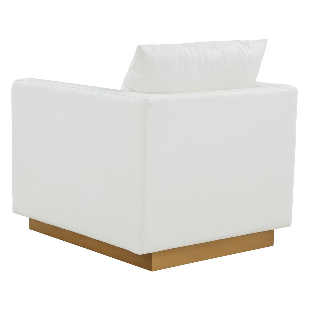LeisureMod Nervo Leather Accent Armchair With Gold Frame, White. Picture 3