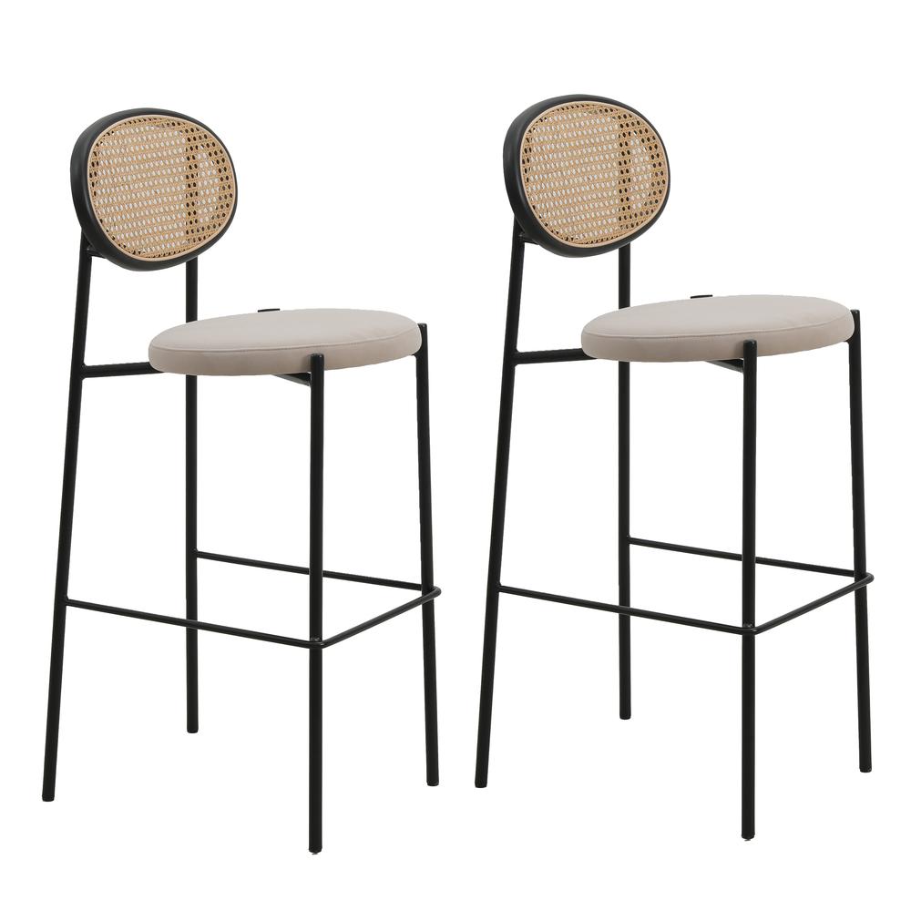 Euston Modern Wicker Bar Stool With Black Steel Frame, Set of 2. Picture 1