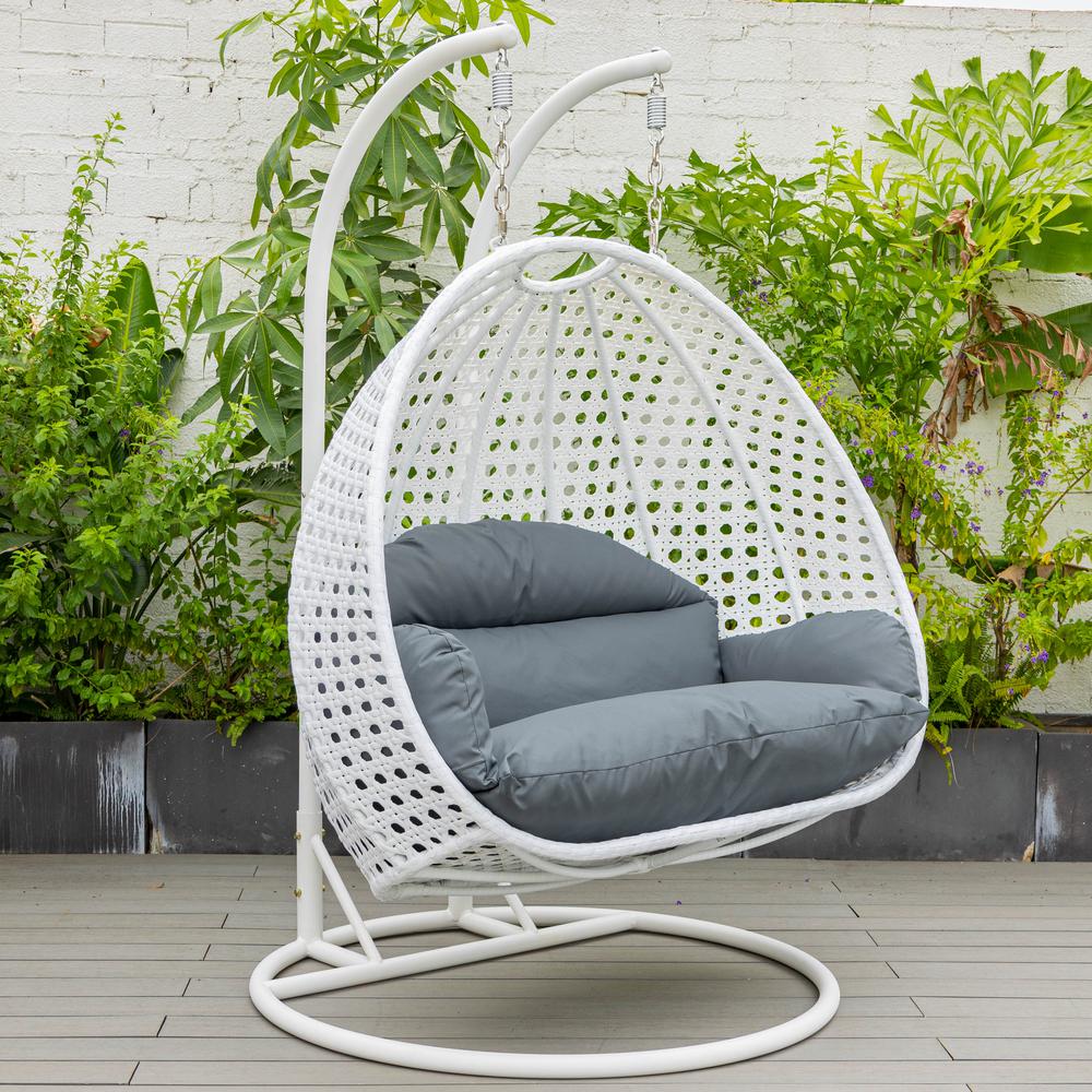 White Wicker Hanging 2 person Egg Swing Chair. Picture 6