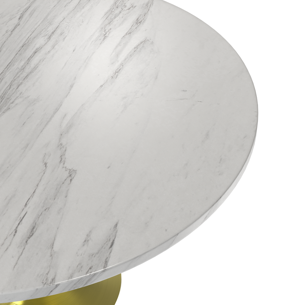 48 Round Dining Table, Brushed Gold Base with Sintered Stone White Top. Picture 7