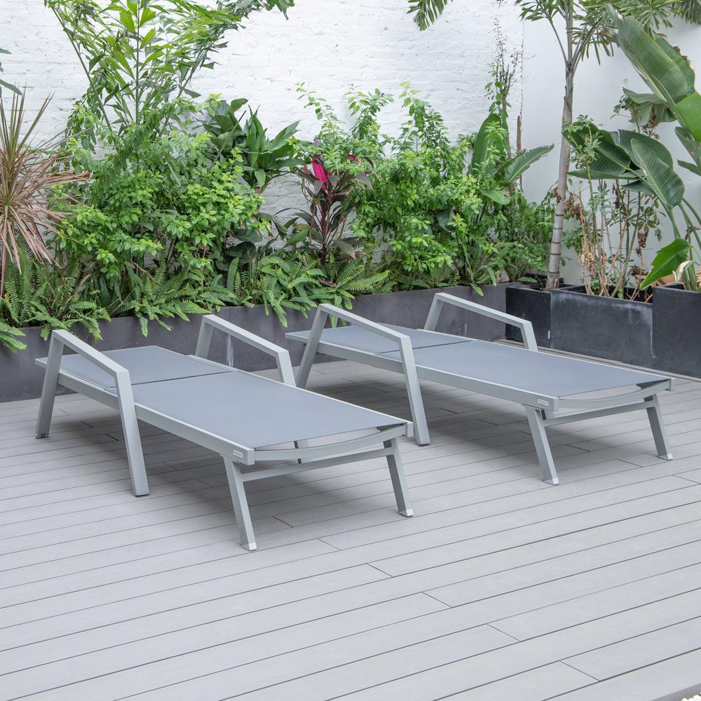 Marlin Patio Chaise Lounge Chair With Armrests in Grey Aluminum Frame, Set of 2. Picture 11