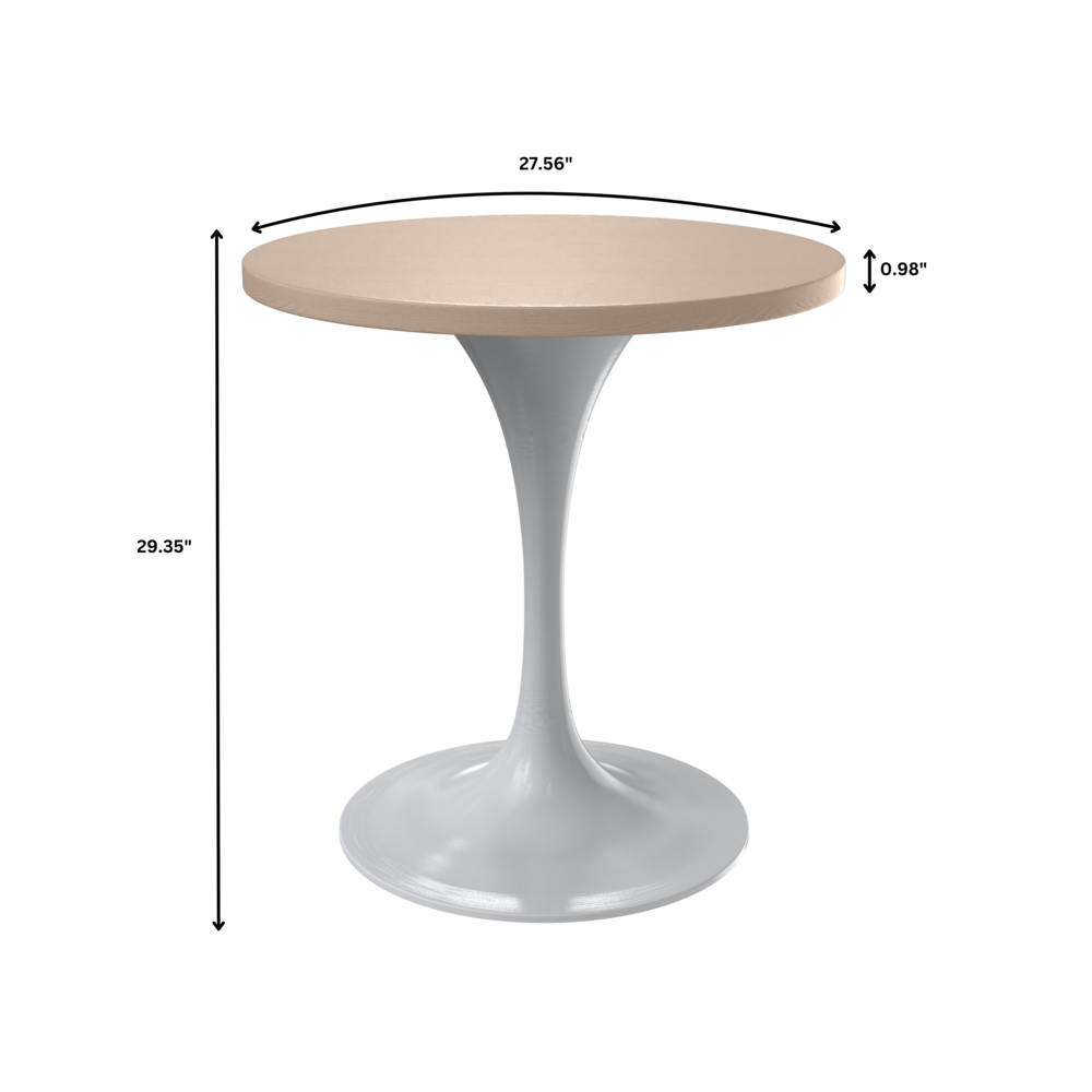 Verve 27 Round Dining Table, White Base with Light Natural Wood MDF Top. Picture 4