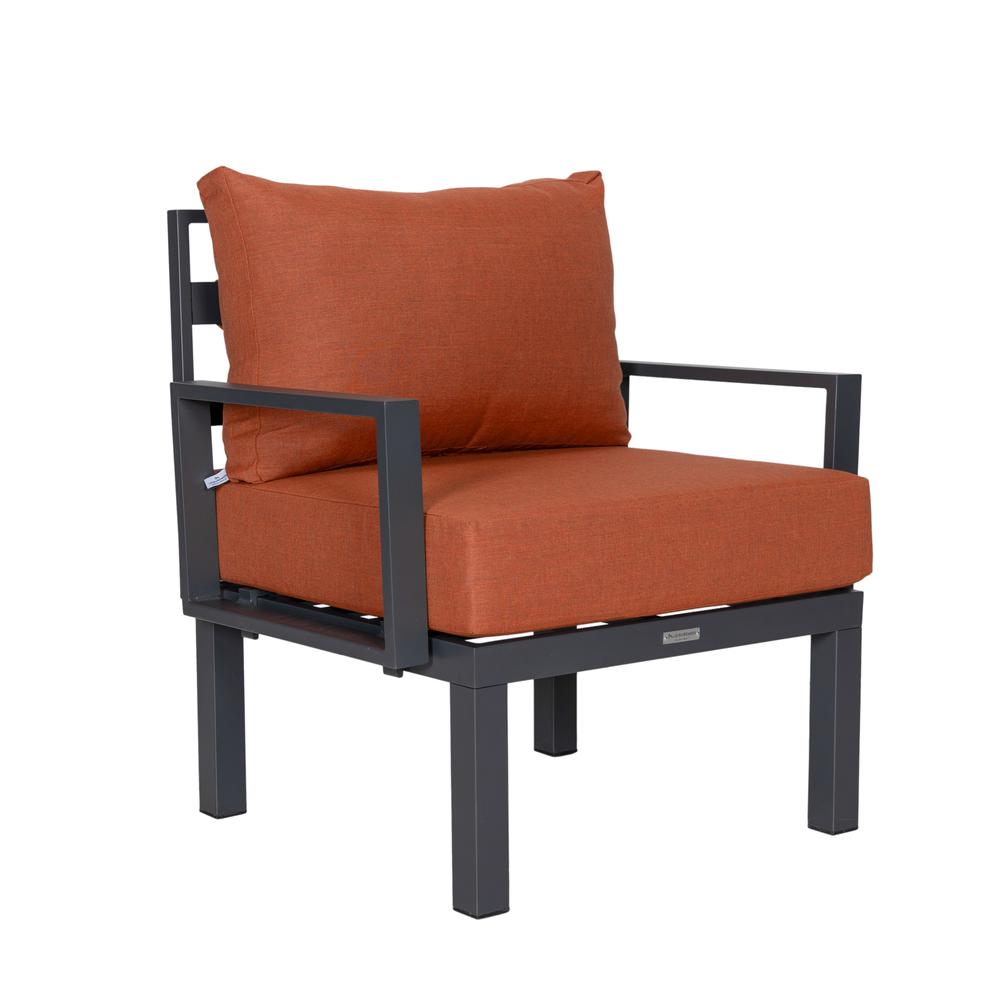 LeisureMod Chelsea 6-Piece Patio Sectional Black Aluminum With Cushions in Orange. Picture 21